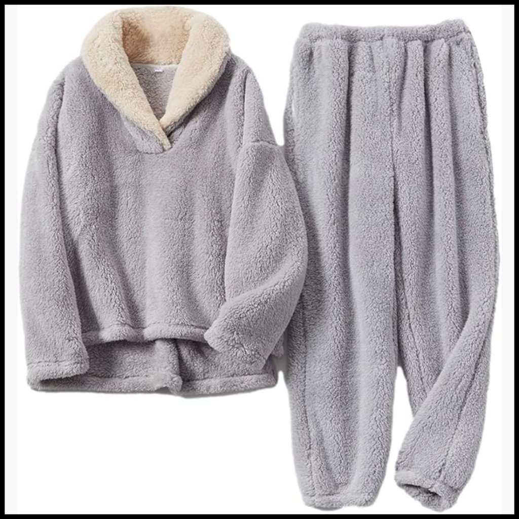 Fluffy Coral Fleece Pajamas Set Pullover Pants Loose Plush Warm Loungewear